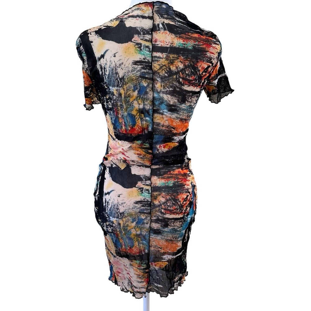 Blanc Sheer Short Sleeve Bodycon Multicolor Print Dress Size M NWOT - Picture 3 of 10